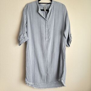 XCVI Shirt Dress Womens‎ Medium Blue Cotton Raw Hem Gauzy Roll Tab Lightweight